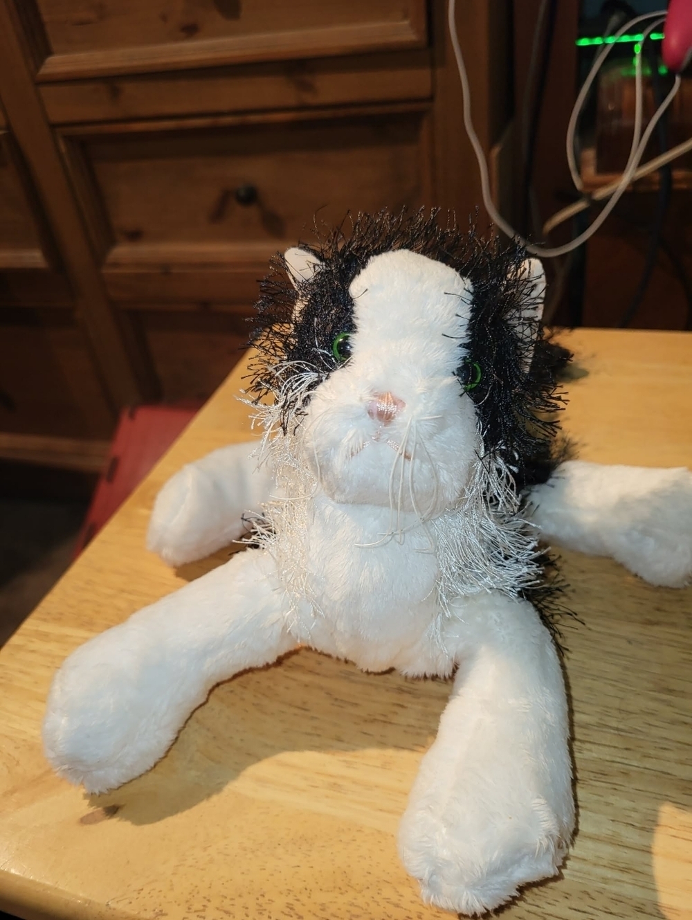 Ganz Webkinz Cat Plush Black White 8" Shaggy Stuffed Animal HM016 NO CODE